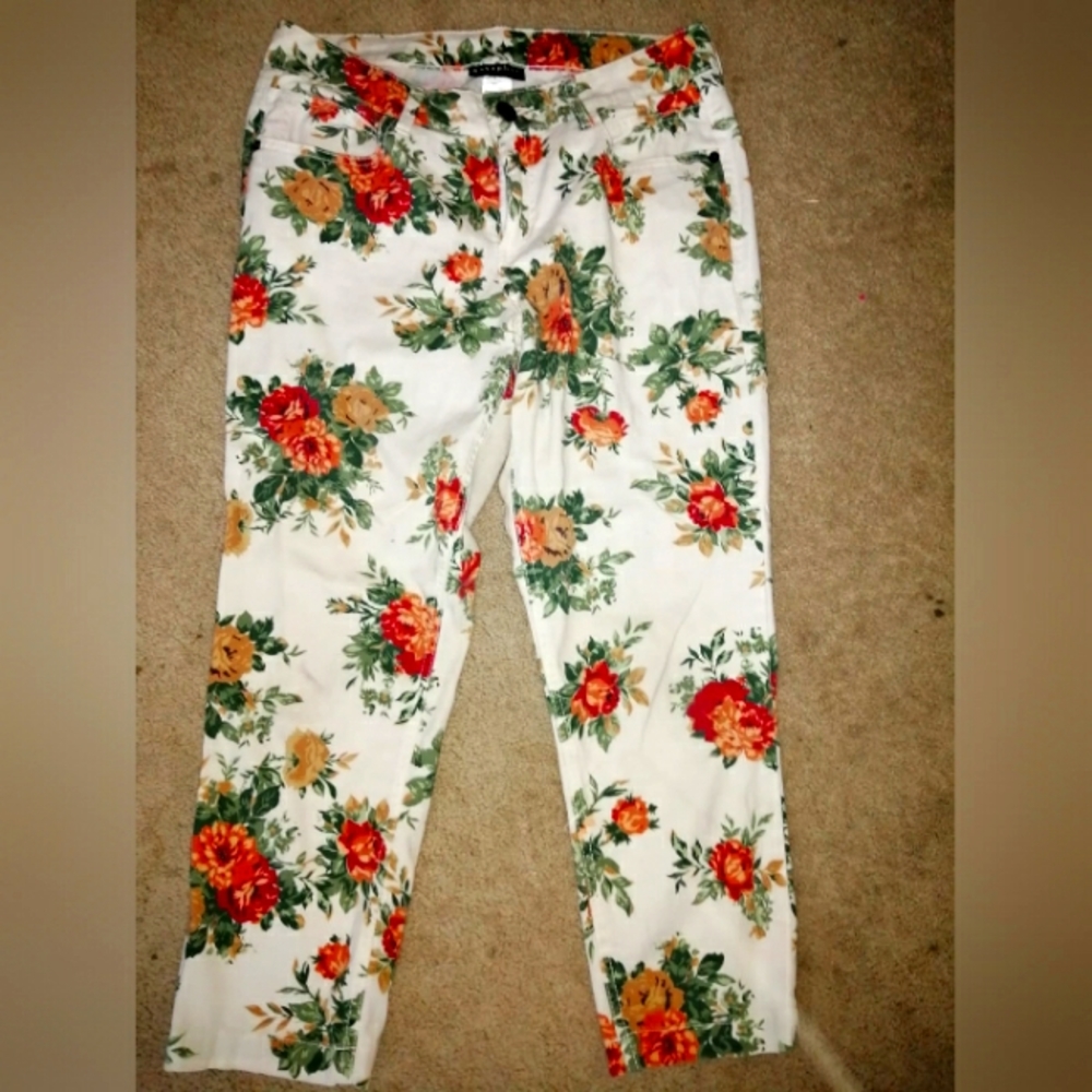 Pants,flowers , L,strech,cream